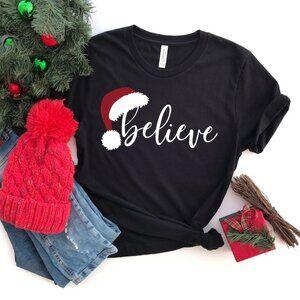 Believe Christmas Graphic T-Shirt Holiday Xmas Party Tee 84